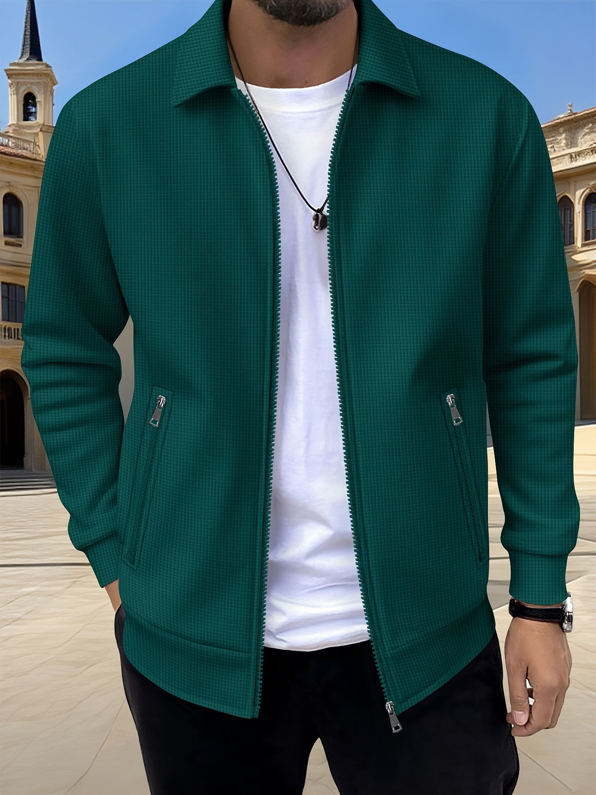 Alfred | Waffle-Textured Zip-Up Jacket with Pockets for Men