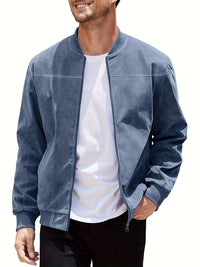 Andreas | Ribbed Stand Collar Zip-Up Bomber Jacket for Men