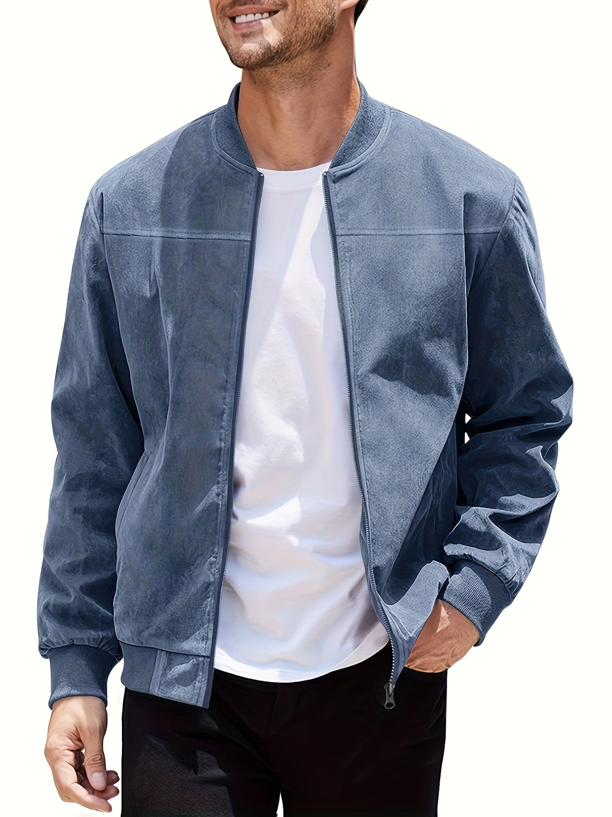 Andreas | Ribbed Stand Collar Zip-Up Bomber Jacket for Men