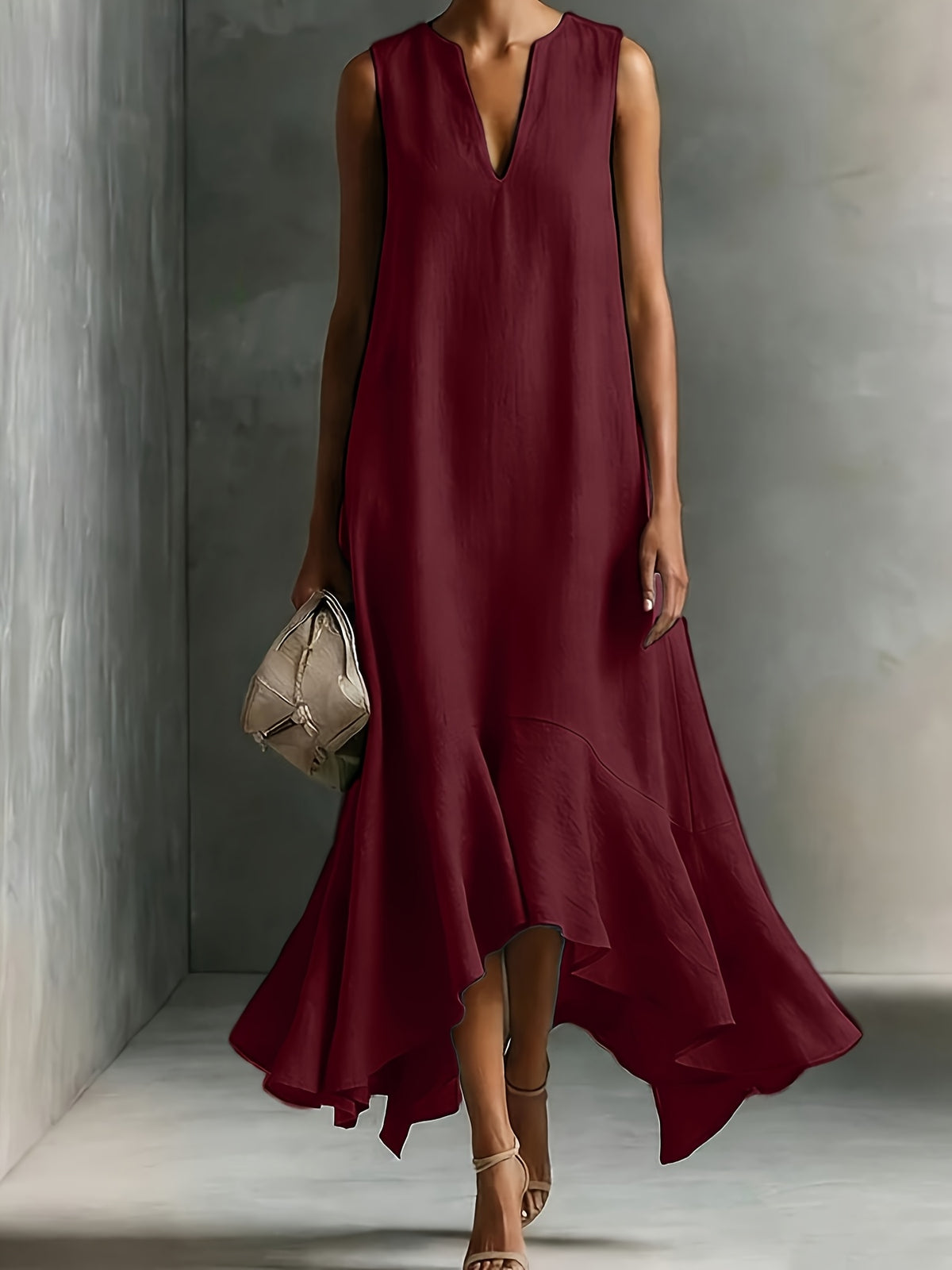Hilde | Cocktail Dress with V-Neck and Ruffled Hem for Women