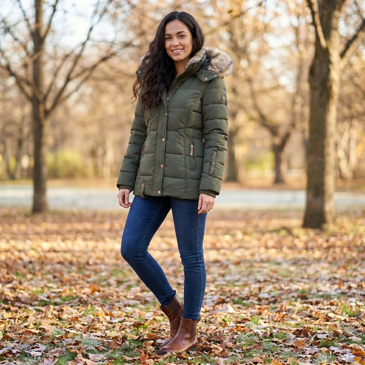 Laura | Fitted Quilted Puffer Jacket with Fur Hood for Women