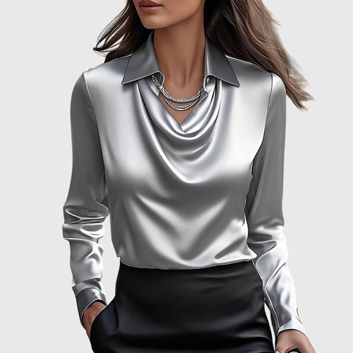 Alma Draped Collar Long Sleeve Blouse for Women
