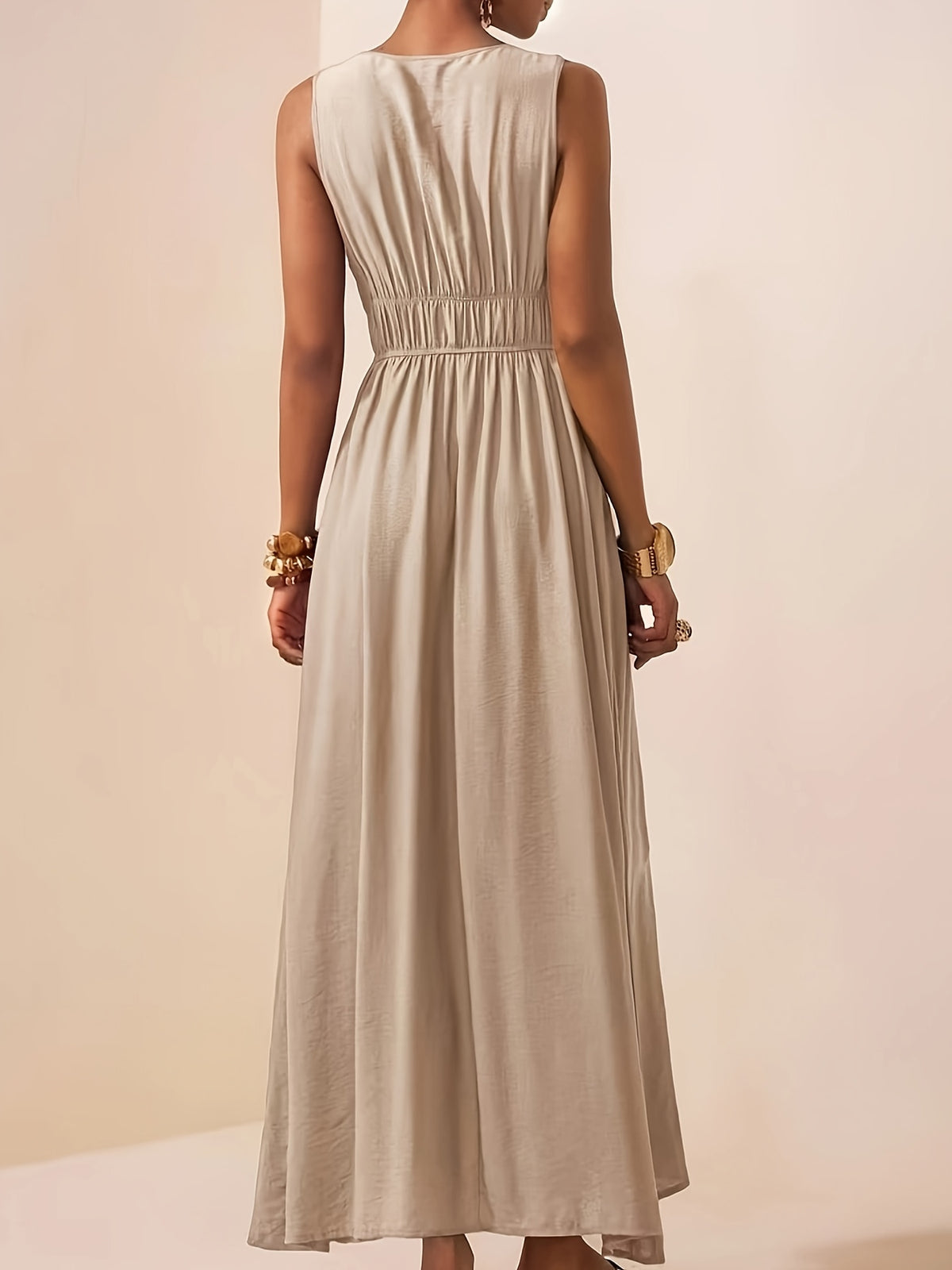 Thalia | Ruched V-Neck Maxi Dress with Bead Straps for Women