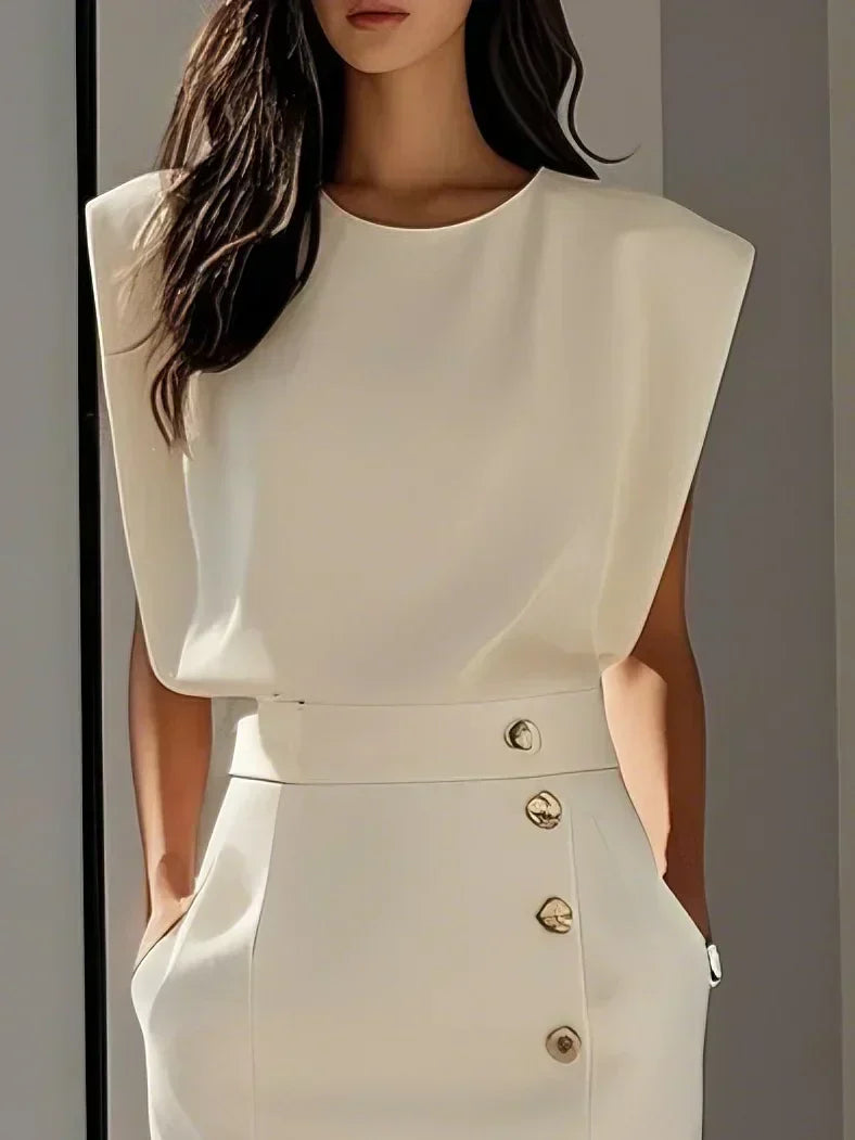 Mirthe | Sleeveless Button-Front Midi Dress for Women
