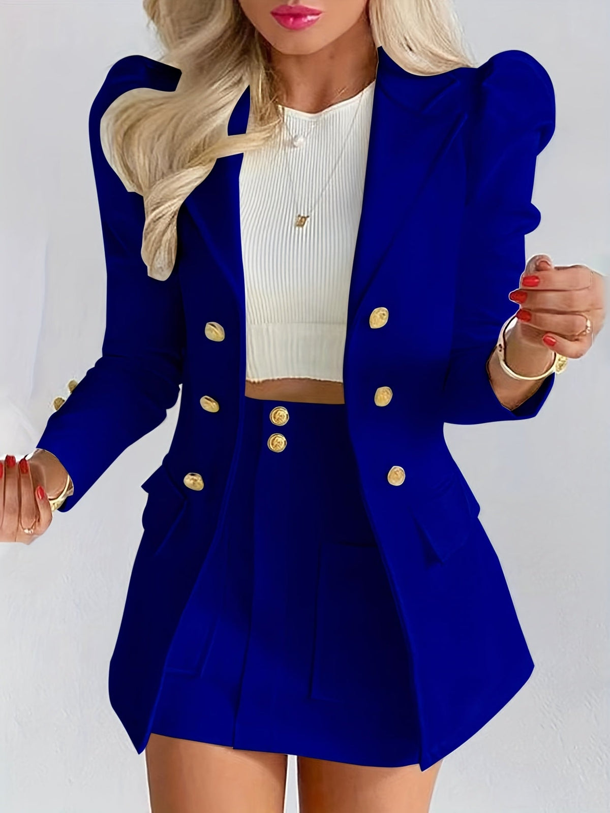 Agatha | Double-Breasted Blazer & Pleated Mini Skirt Set