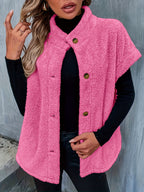 Valentine Teddy Button-Front Vest with Half-High Collar for Women
