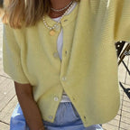 Kate | Ribbed Crewneck Cardigan Vest with Short Sleeves for Women