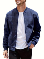 Andreas | Ribbed Stand Collar Zip-Up Bomber Jacket for Men