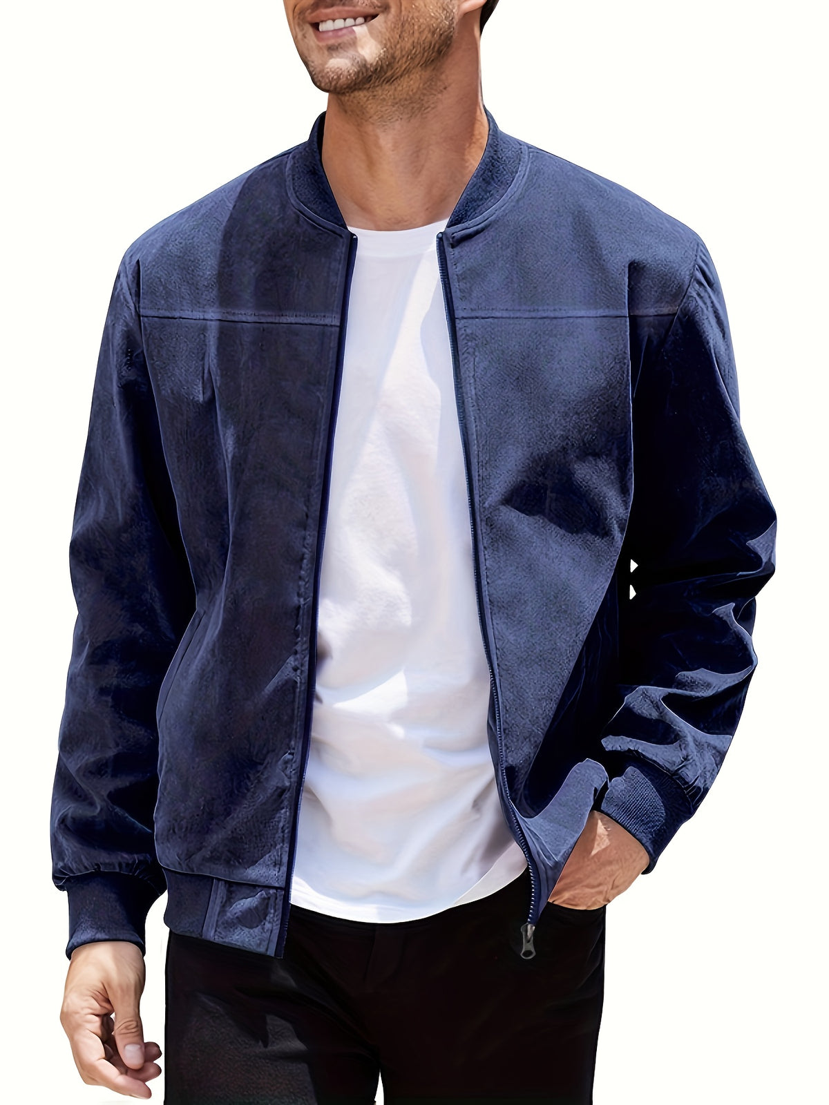 Andreas | Ribbed Stand Collar Zip-Up Bomber Jacket for Men