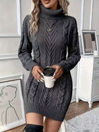 Hazelyn | Turtleneck Cable Knit Sweater Dress for Women