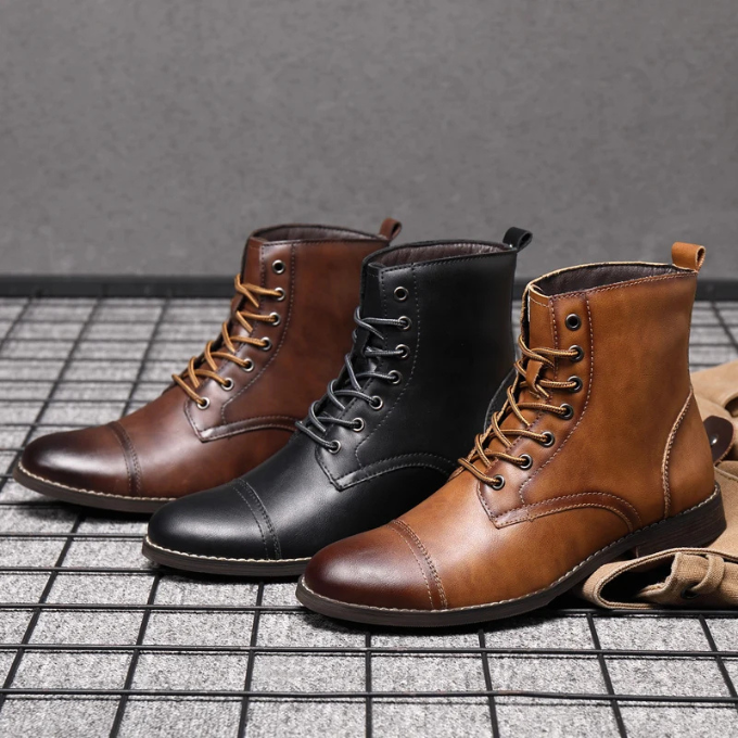 Jelte | Lace-Up Cap-Toe Leather Boots for Men