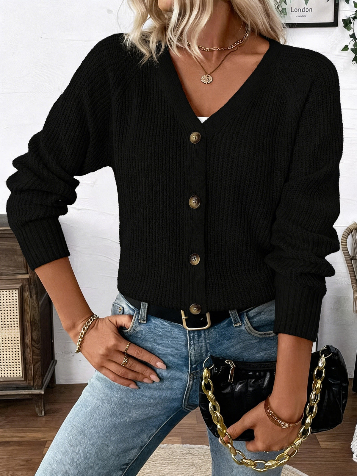Jacoba | Ribbed Button-Front Cardigan with V-Neck for Women