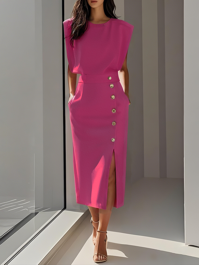 Mirthe | Sleeveless Button-Front Midi Dress for Women
