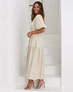 Kaya | V-Neck Puffed Sleeve Midi Dress for Women