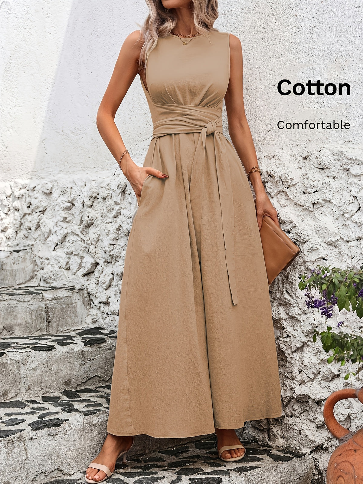 Mathilde | Belted Wrap A-Line Sleeveless Maxi Dress for Women