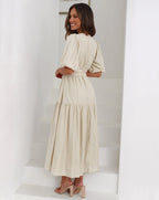 Kaya | V-Neck Puffed Sleeve Midi Dress for Women