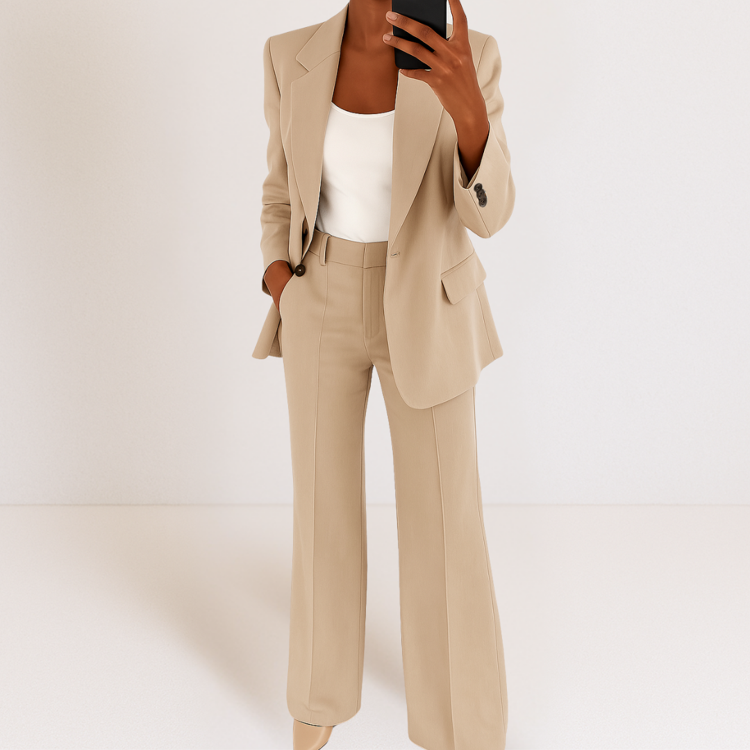 Delara | Notched Lapel Blazer & Straight-Leg Trouser Set