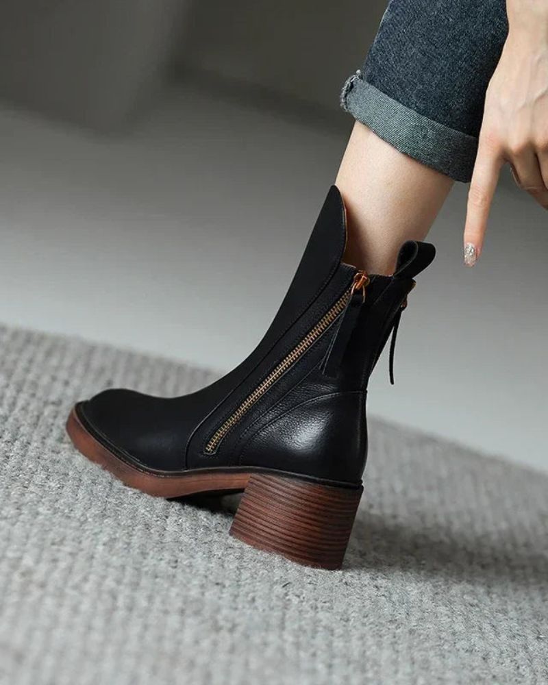 Nadenne | Round-Toe Block Heel Ankle Boots for Women