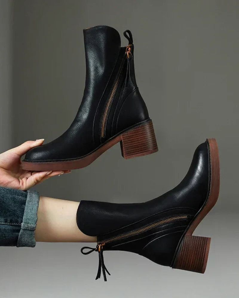 Nadenne | Round-Toe Block Heel Ankle Boots for Women