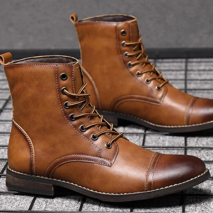 Jelte | Lace-Up Cap-Toe Leather Boots for Men
