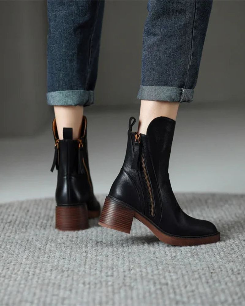 Nadenne | Round-Toe Block Heel Ankle Boots for Women