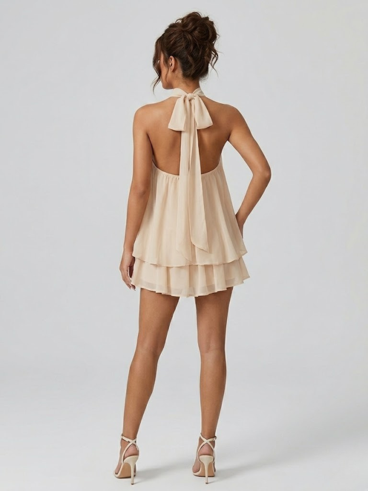 Kelda | Tiered Ruffle Halter Neck Mini Dress for Women