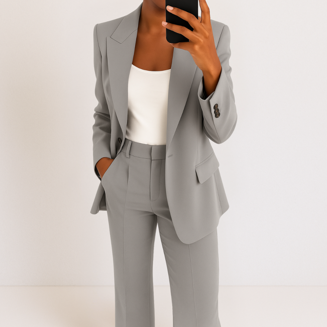 Delara | Notched Lapel Blazer & Straight-Leg Trouser Set