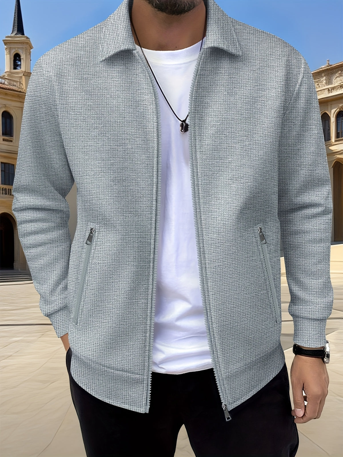 Alfred | Waffle-Textured Zip-Up Jacket with Pockets for Men