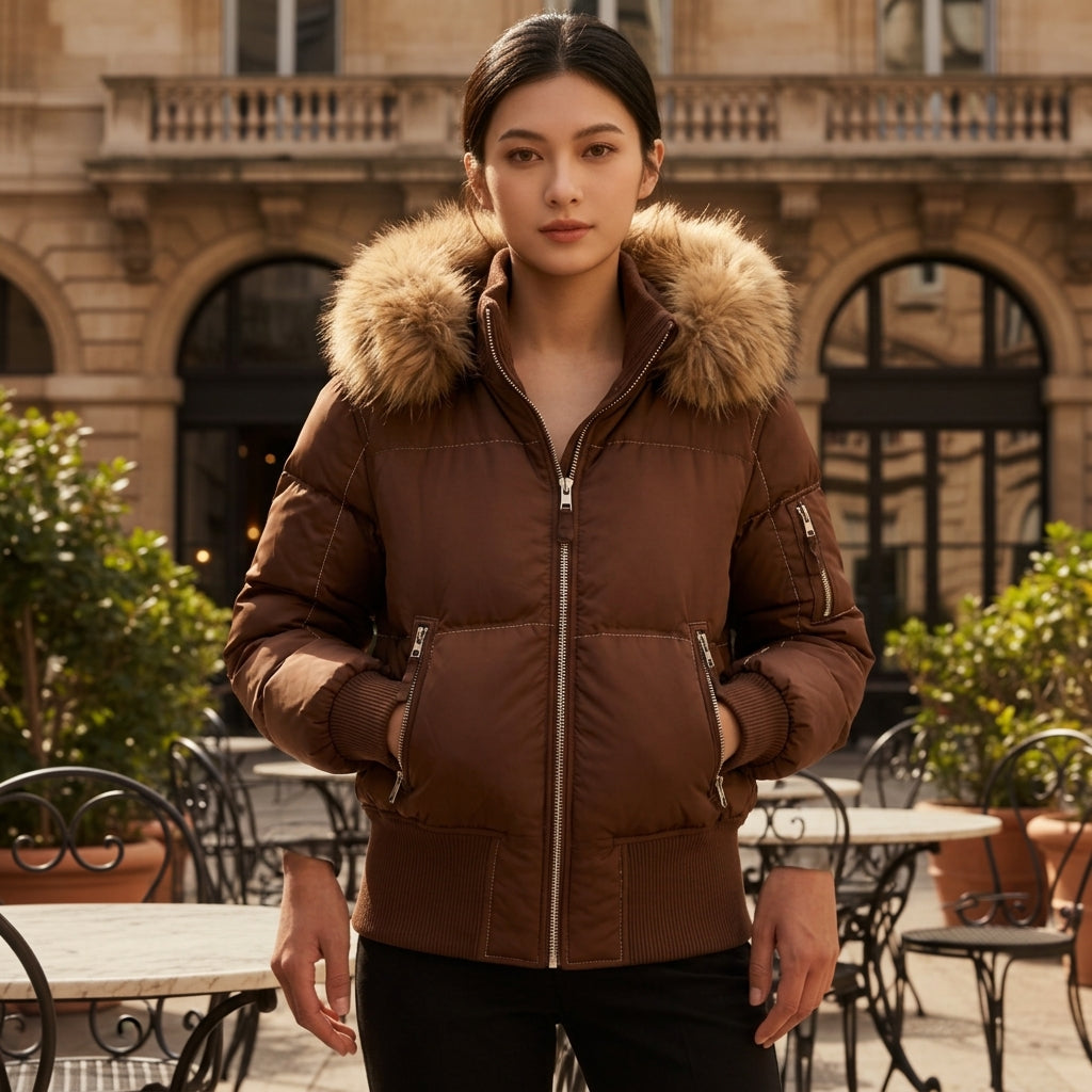 Loes Quilted Puffer Jacket with Ribbed Cuffs for Women