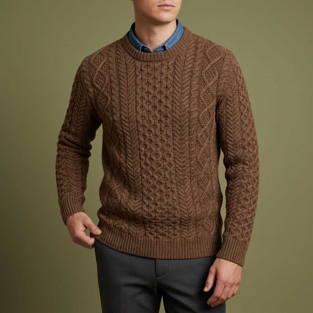 Dorien | Cable Knit Crewneck Knitted Sweater for Men