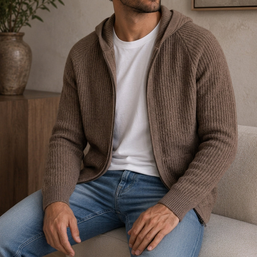 Paxton | Ribbed Kangaroo Pocket Zip-Up Hoodie for Men