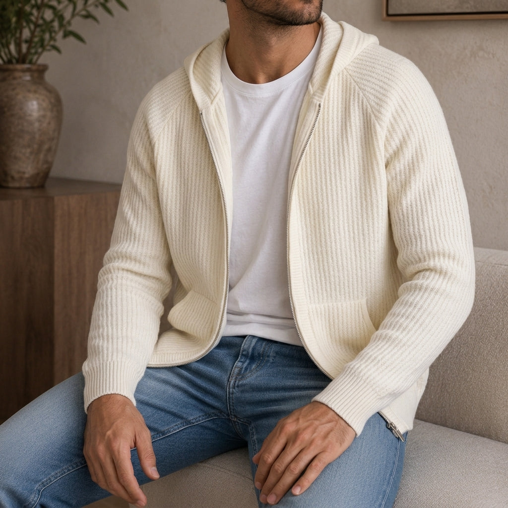 Paxton | Ribbed Kangaroo Pocket Zip-Up Hoodie for Men