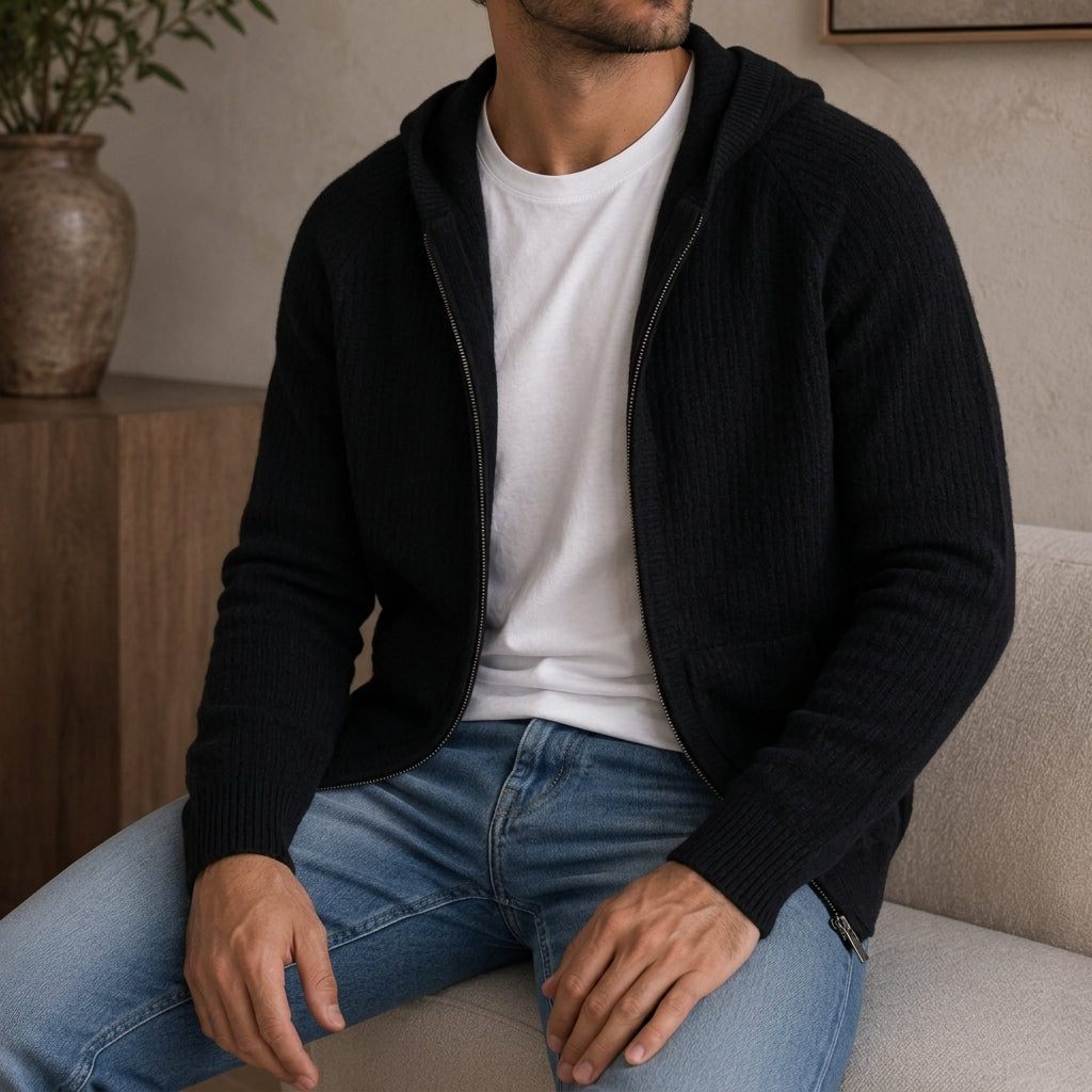 Paxton | Ribbed Kangaroo Pocket Zip-Up Hoodie for Men