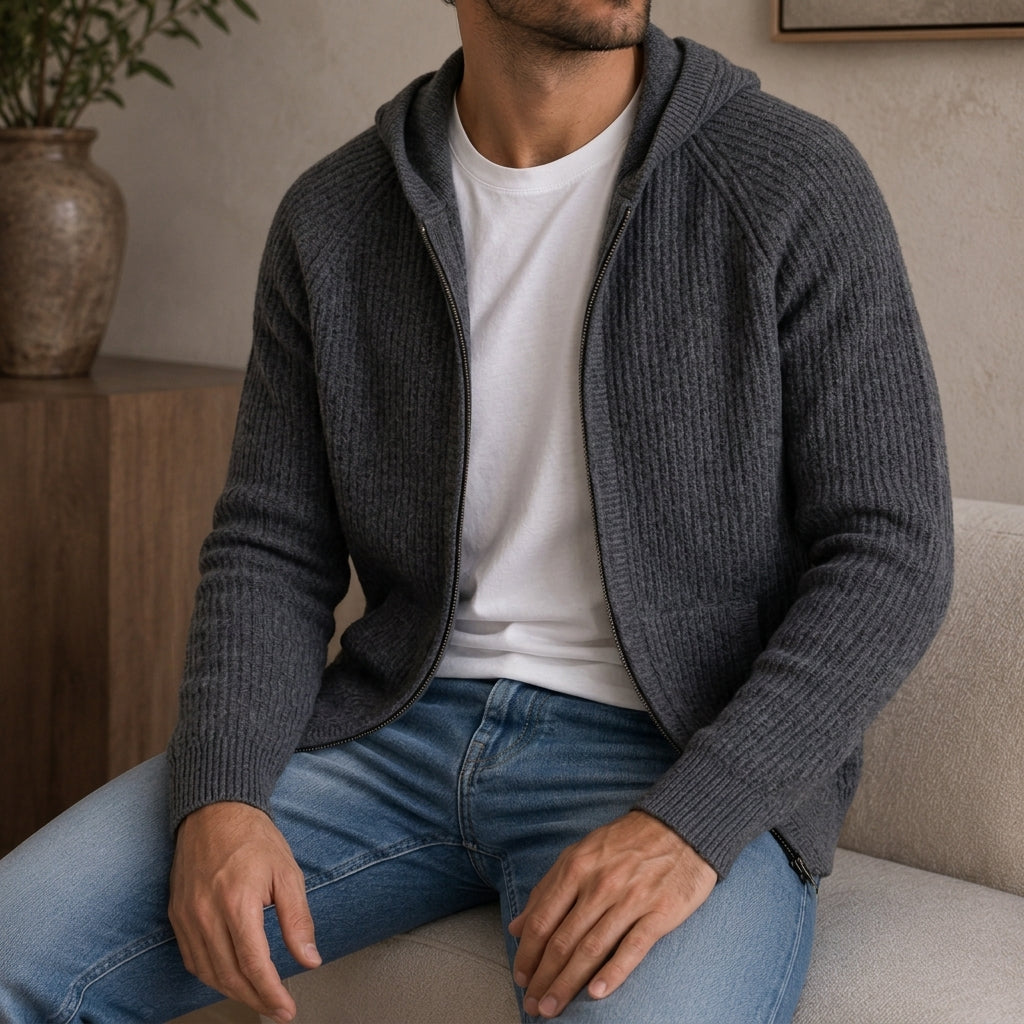 Paxton | Ribbed Kangaroo Pocket Zip-Up Hoodie for Men