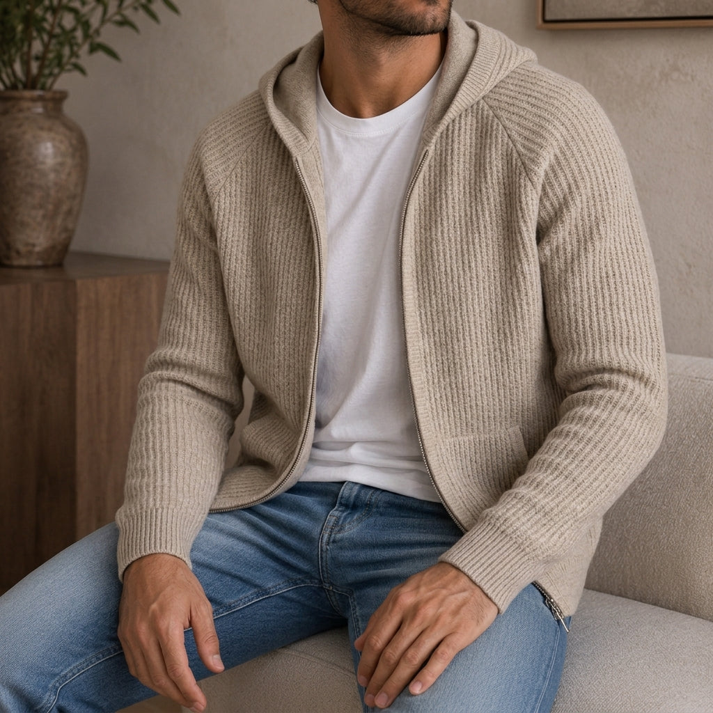 Paxton | Ribbed Kangaroo Pocket Zip-Up Hoodie for Men