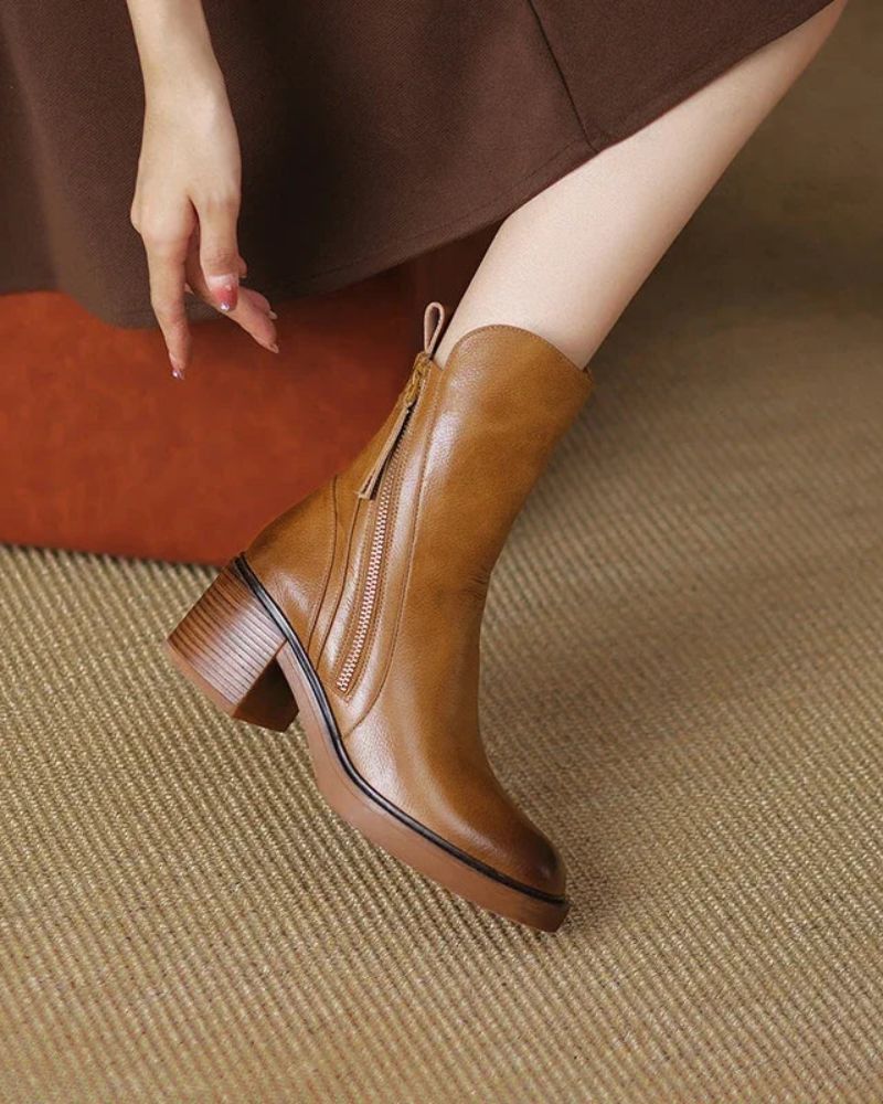 Nadenne | Round-Toe Block Heel Ankle Boots for Women