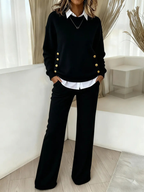 Selma | Ribbed Crew Neck Knit Lounge Set with Pockets for Women