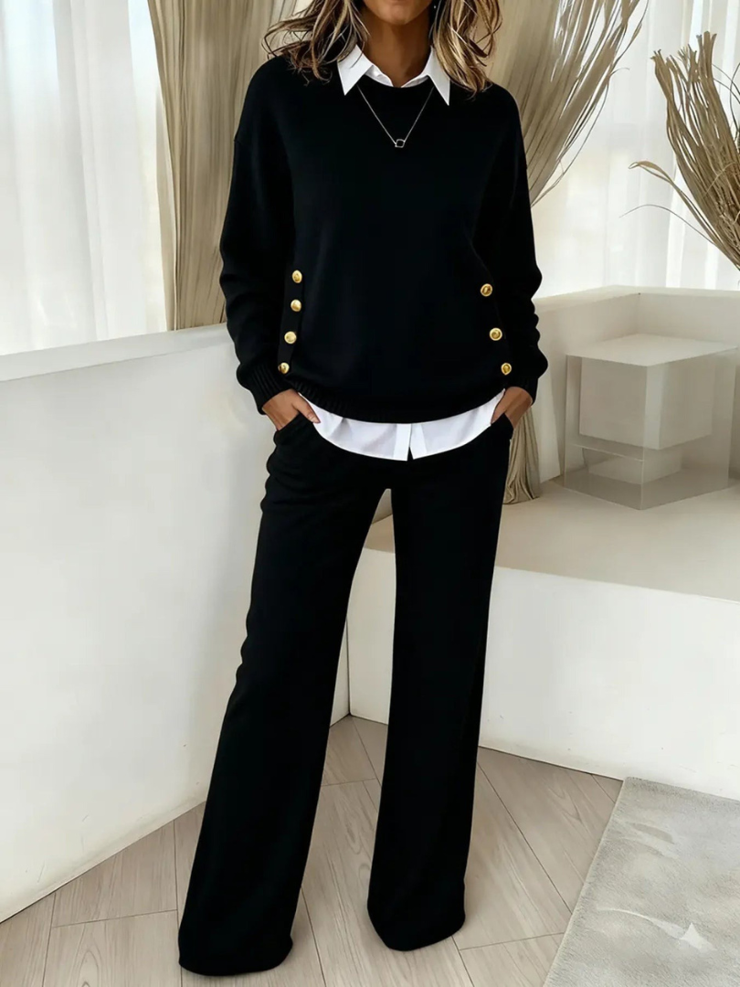 Selma | Ribbed Crew Neck Knit Lounge Set with Pockets for Women