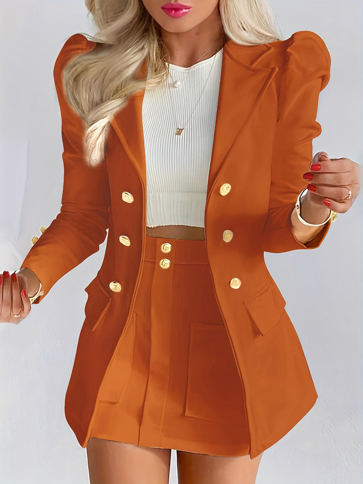 Agatha | Double-Breasted Blazer & Pleated Mini Skirt Set