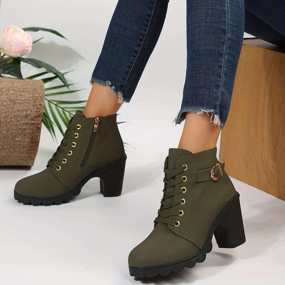 Fleur | Pointed-Toe Block Heel Ankle Boots for Women