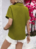 Aurora | Button-Front Short Sleeve Blouse with Collar