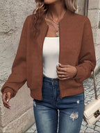 Leonie | Textured Ribbed Zip-Front Bomber Jacket for Women