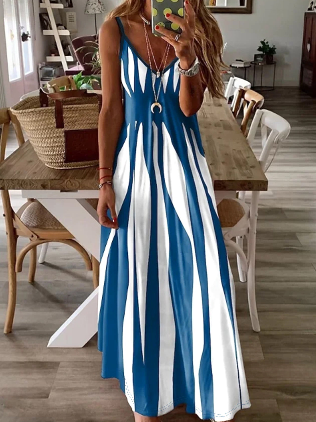 Merle | Striped V-Neck Maxi Dress with Thin Straps for Women
