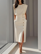 Mirthe | Sleeveless Button-Front Midi Dress for Women