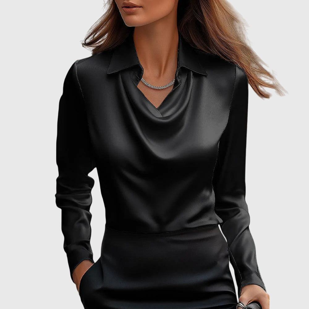Alma Draped Collar Long Sleeve Blouse for Women