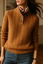 Freja | Button-Up Cable Knit Sweater with Ribbed Hem for Women