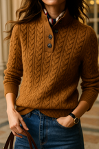 Freja | Button-Up Cable Knit Sweater with Ribbed Hem for Women