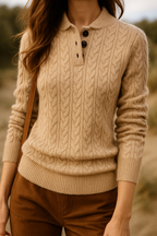 Freja | Button-Up Cable Knit Sweater with Ribbed Hem for Women