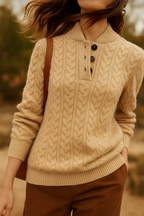 Freja | Button-Up Cable Knit Sweater with Ribbed Hem for Women