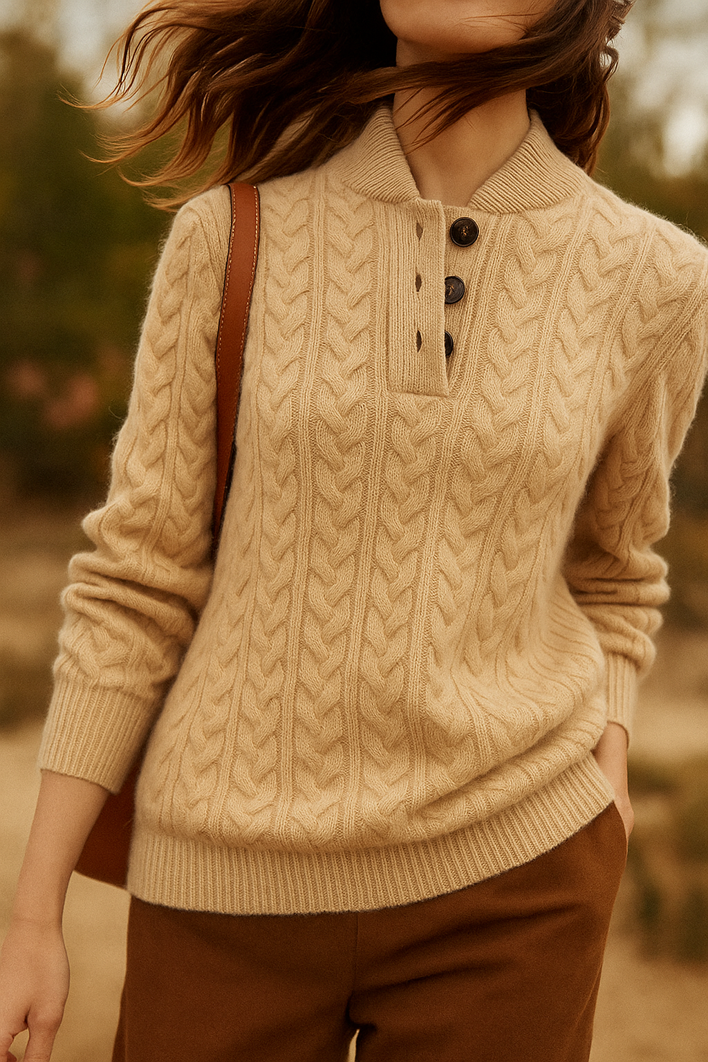 Freja | Button-Up Cable Knit Sweater with Ribbed Hem for Women